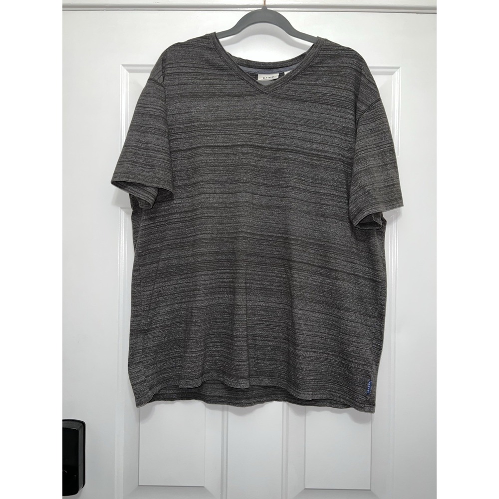 ROWM Men's Short Sleeve Tee Shirt Suze XL Heather Gray Striped V-neck
